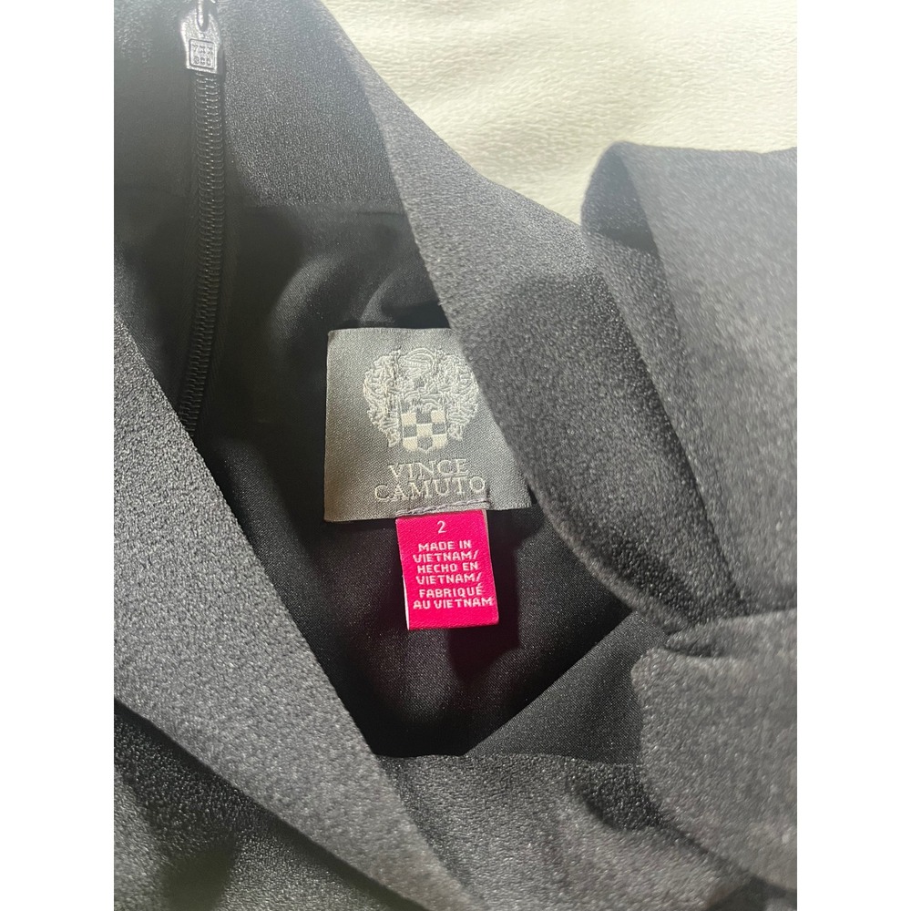 Vince Camuto Women's Black Bow Neck Shift Dress Mesh Dot Sleeves Gothcore Size 2 - Picture 3 of 7